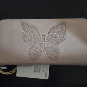 Elegant Pink Butterfly Embossed Women's Clutch